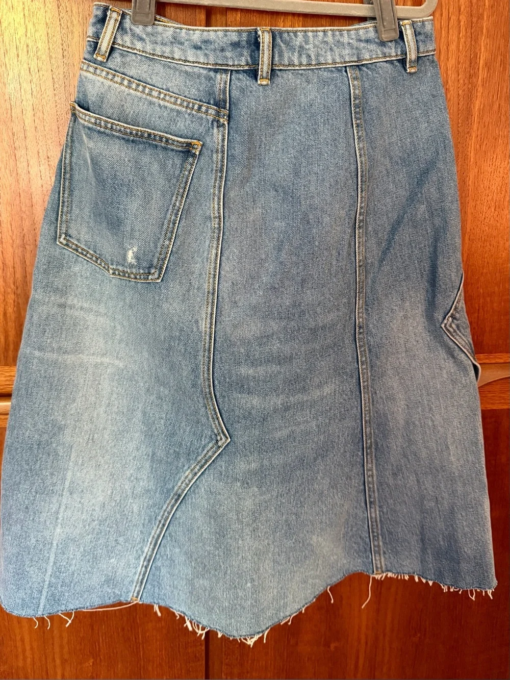 Tory Burch Blue Denim Midi Skirt with Raw Hem
